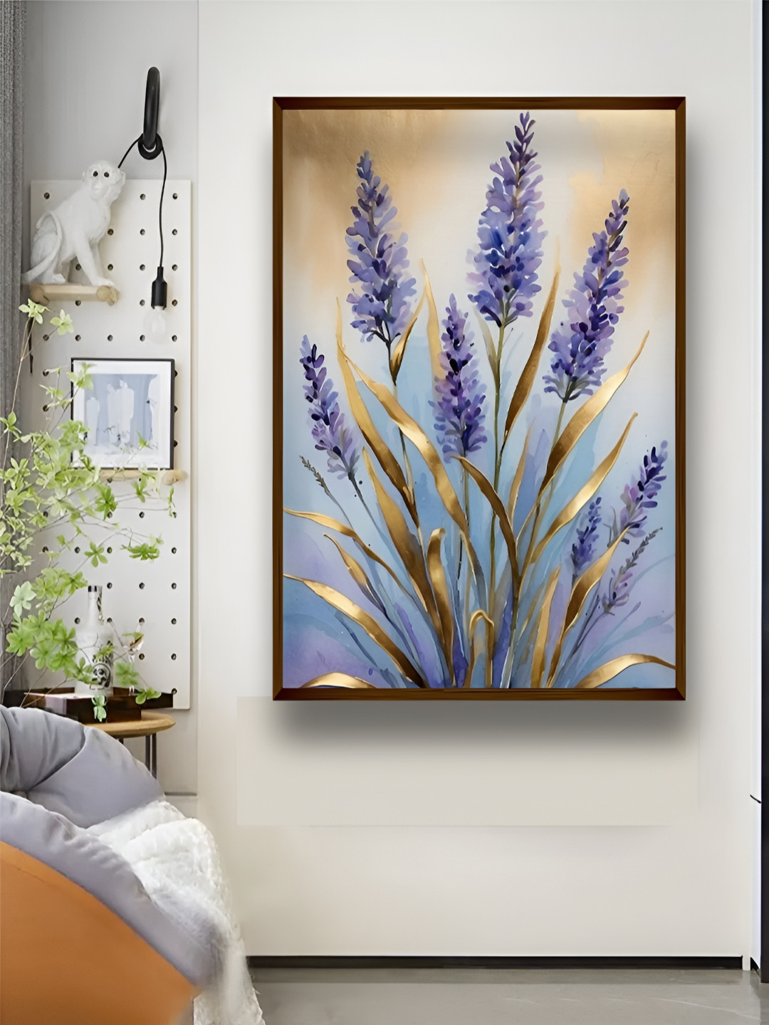 Artsense Lavender Colour & Gold Toned Floral Canvas Painting Wall Art