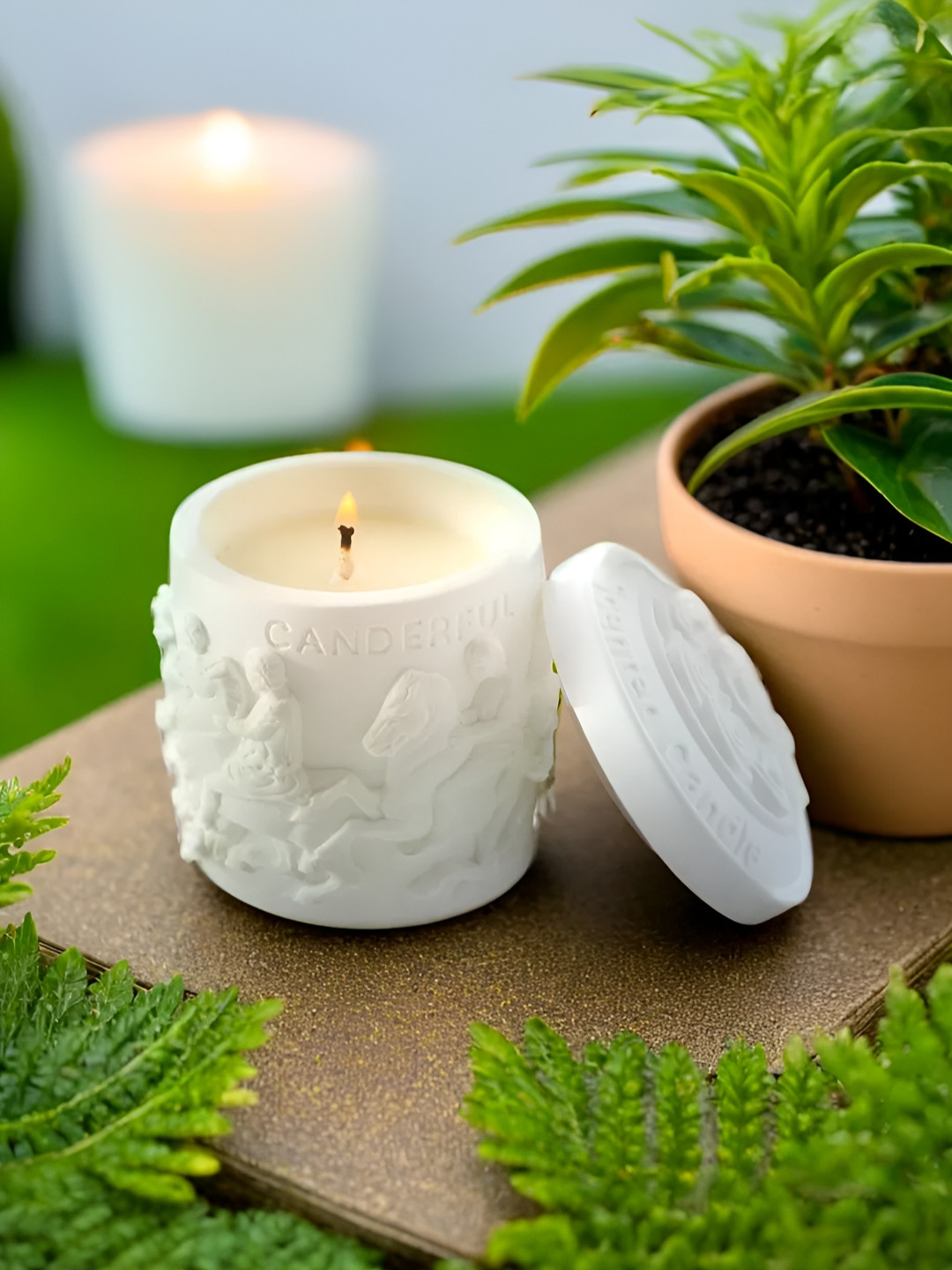 Ekhasa Scented 1 Wick Green Branch Magnolia Solid Geometric Regular Jar Candles