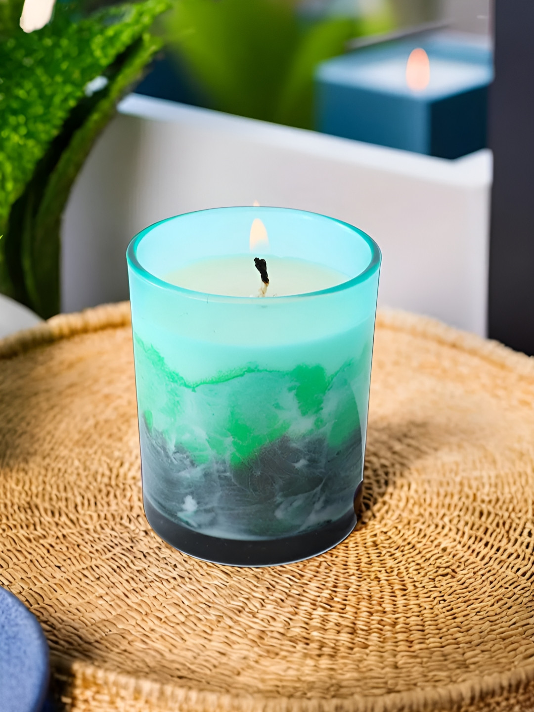 Ekhasa Scented 1 Wick Green Mountains And Water Solid Geometric Regular Jar Candles