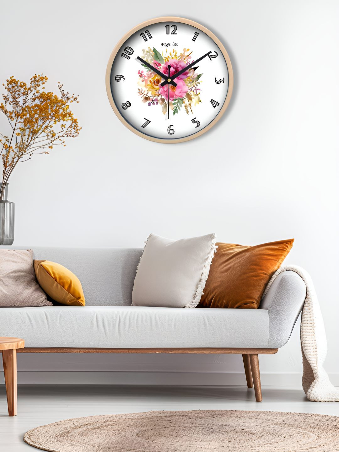 OLIVE TREE Plastic Large Display 2 Pcs Round Battery Analogue With Stand Wall Clock-20.3cm