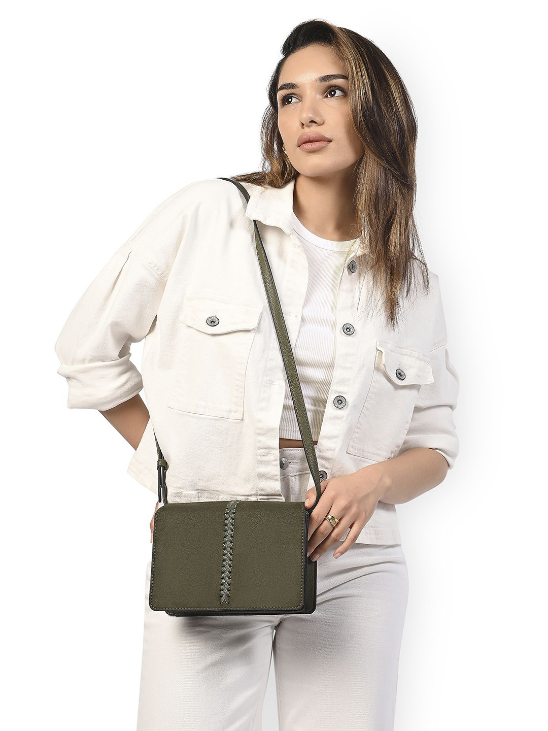 Accessorize Women Faux Suede Freeky Foldover Braided Sling Bag