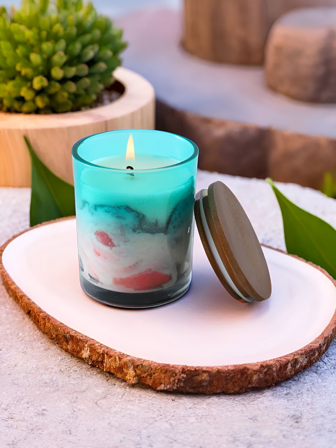 Ekhasa Scented 1 Wick Osmanthus Marble Geometric Regular Jar Candles