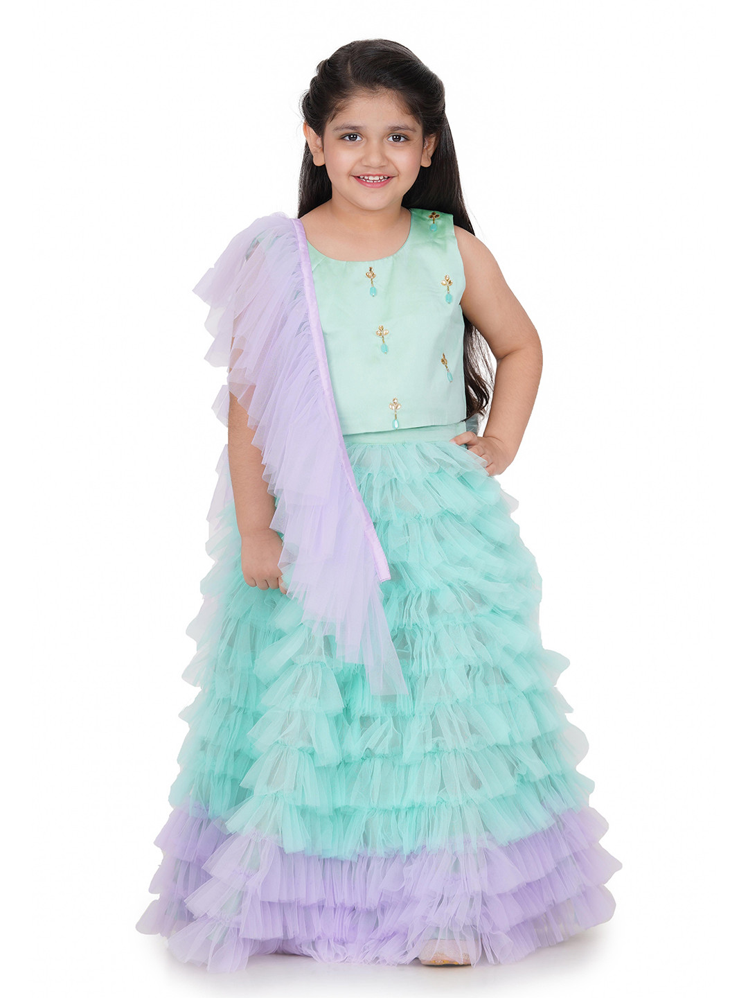 Kiddorama Girls Embellished Ready to Wear Lehenga & Blouse With Dupatta