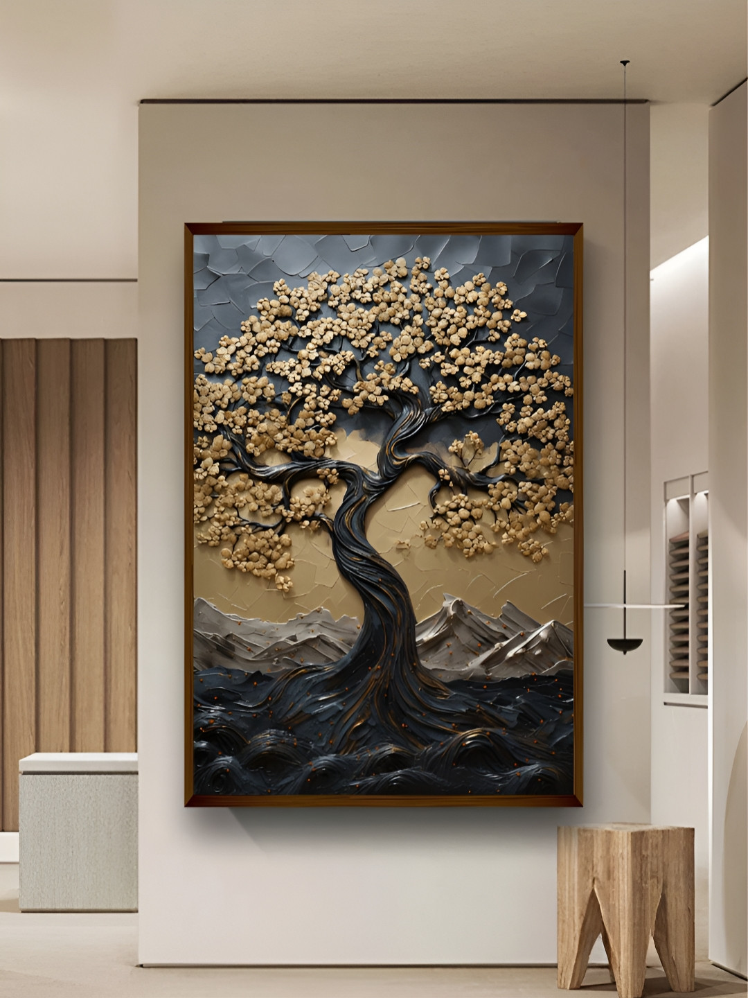 Artsense Black & Yellow Tree Canvas Painting Wall Art