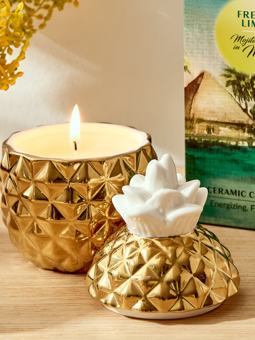 Home Centre Redolence Gold-Toned  Mojitos in Male Fresh Lime Scented Ceramic Jar Candle
