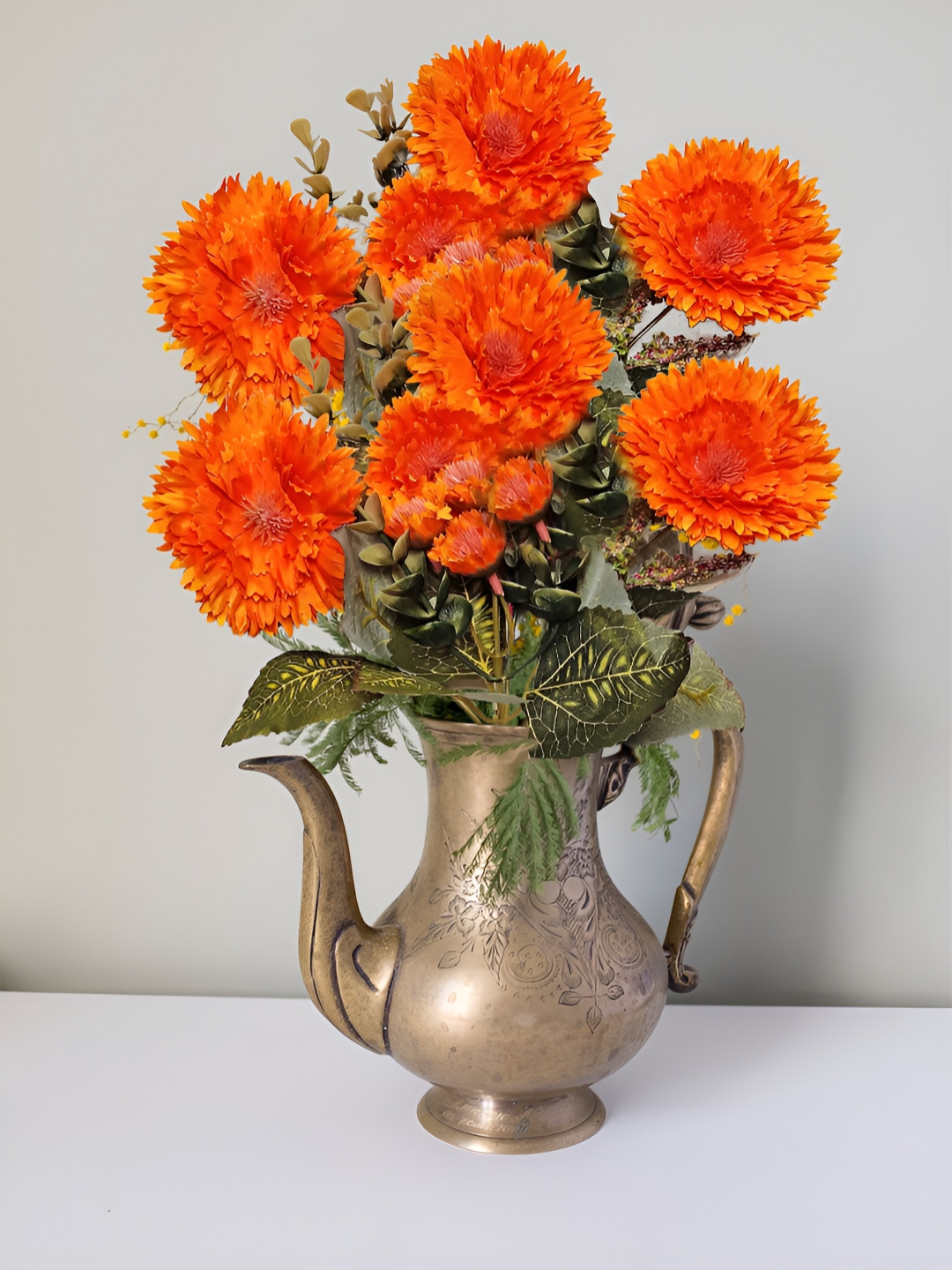 ARTSY Orange and Green 2 Pieces Gerbera Artificial Flower