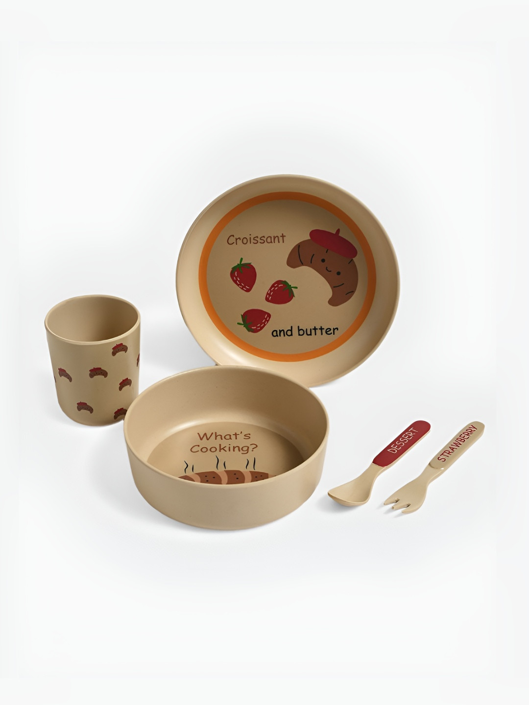 MiArcus Beige Graphic Bamboo Dishwasher Safe 5 Piece Dinner Set