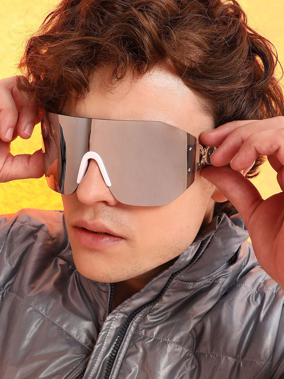 French Accent Men Shield Sunglasses with Polarised Lens AW24_FASG1068-Chalk White