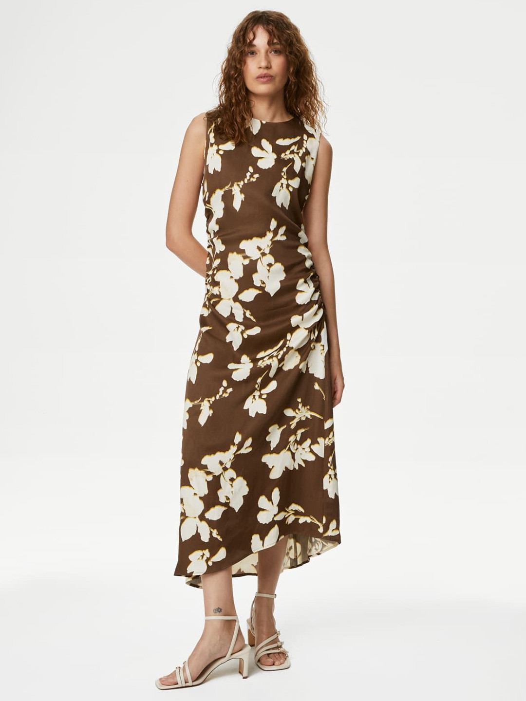 Marks & Spencer Boat Neck Floral Midi Sheath Dress