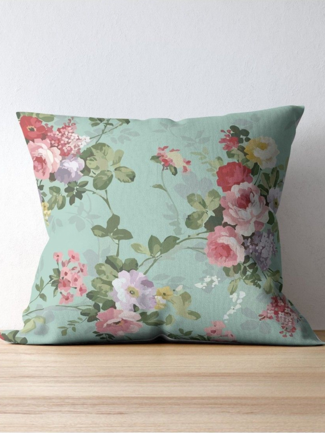 THEYAYACAFE Green Floral Velvet Durable Square Cushion Cover -12x12In