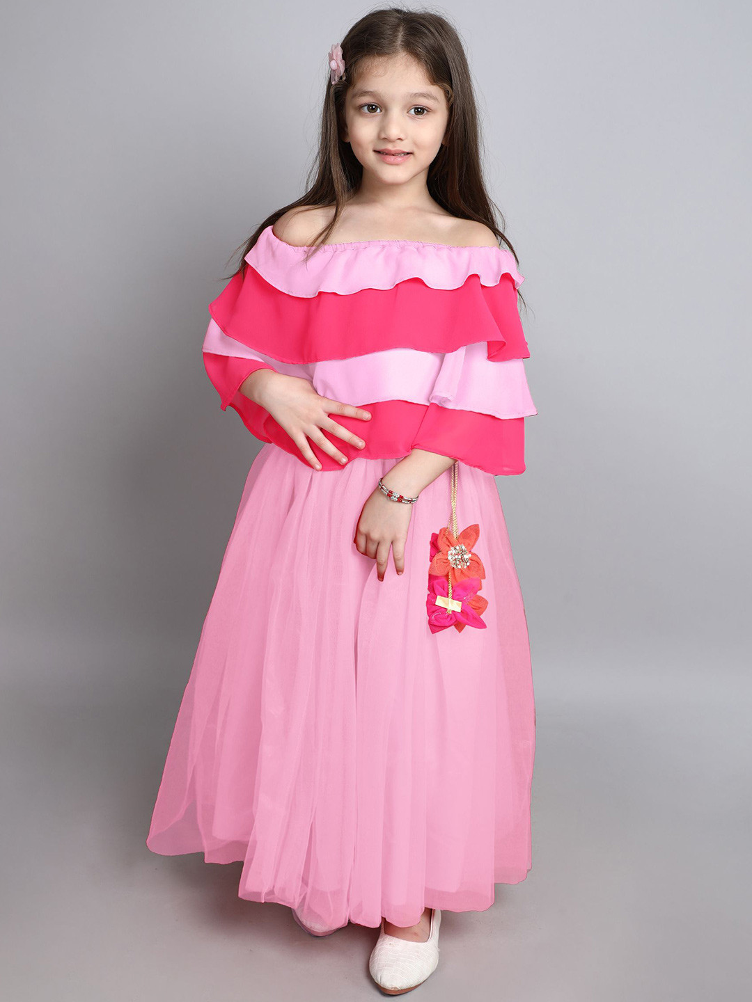 MANY FROCKS & Girls Colourblocked Layered Ready to Wear Lehenga With Blouse