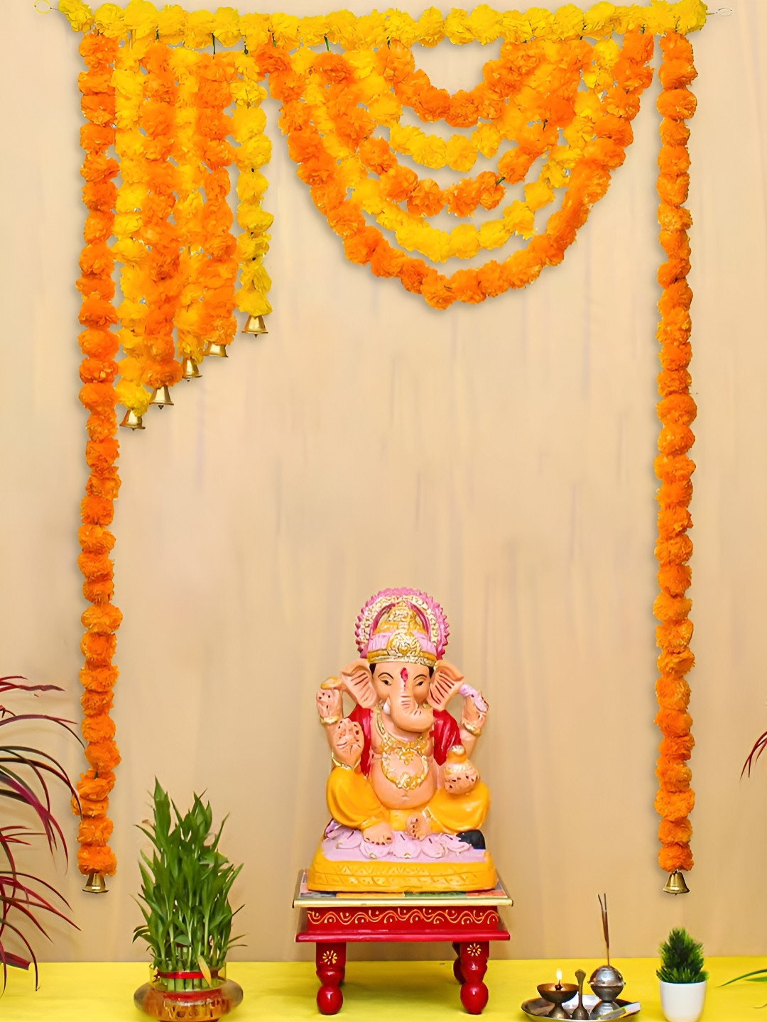 eCraftIndia Yellow & Orange Marigold Flower Toran Festive Decor