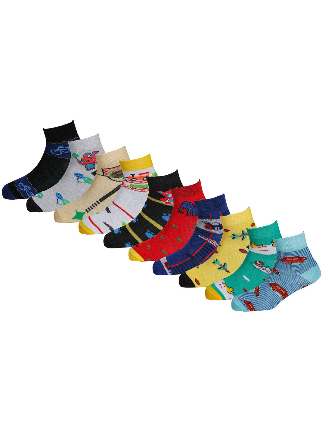 RC. ROYAL CLASS Boys Pack of 10  Cotton Printed Ankle-Length Socks