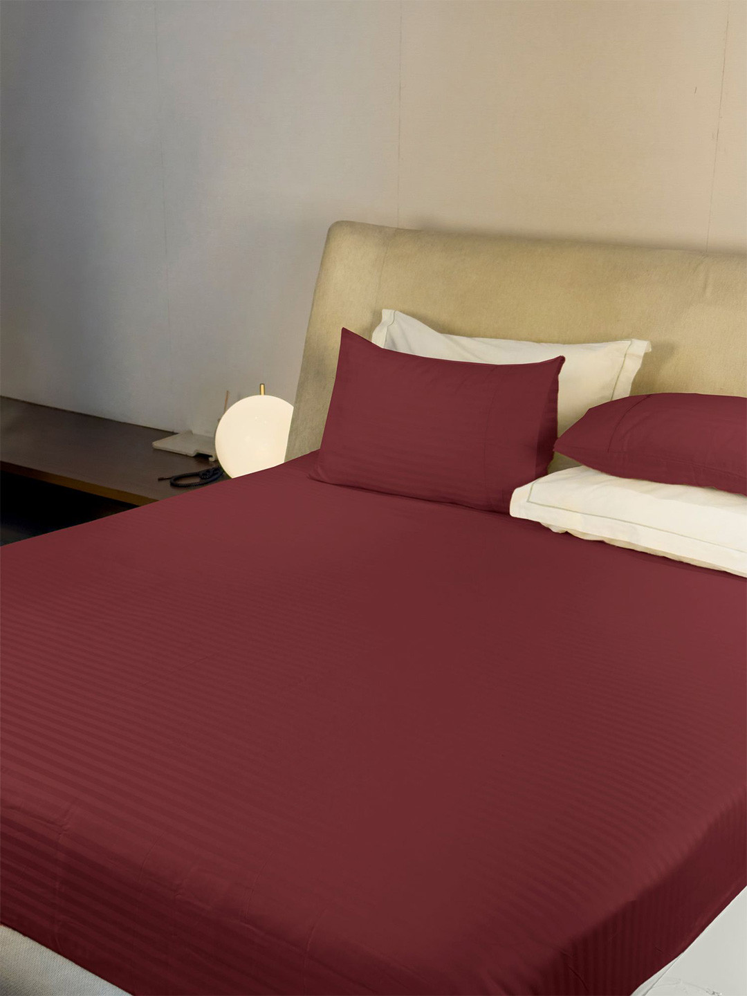 LABHAM Velar Sib Red Striped Cotton 210 TC King Fine Bedsheet with 2 Pillow Covers-274 x 274 cm