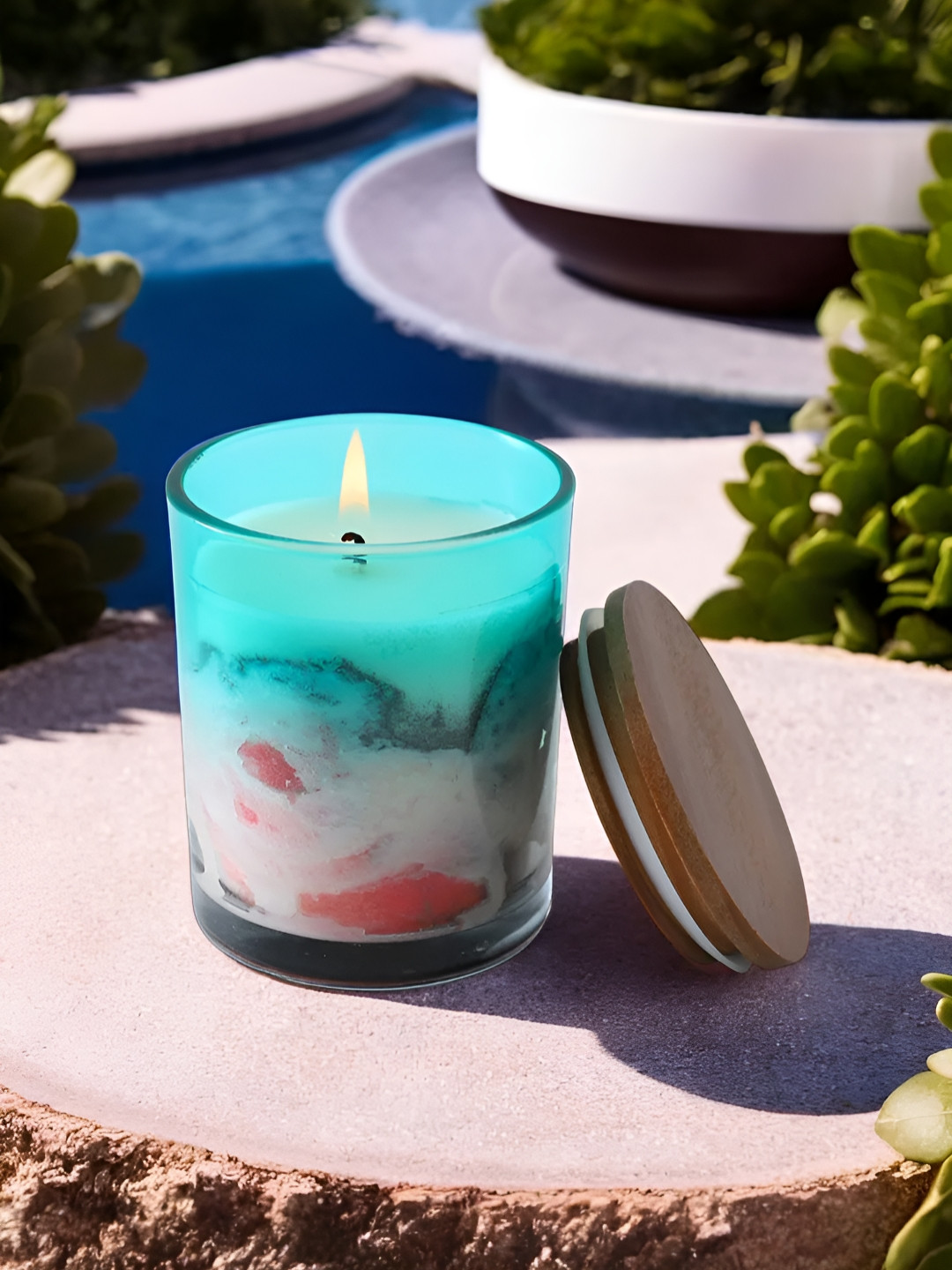 Ekhasa Scented 1 Wick Plum Blossom Marble Geometric Regular Jar Candles