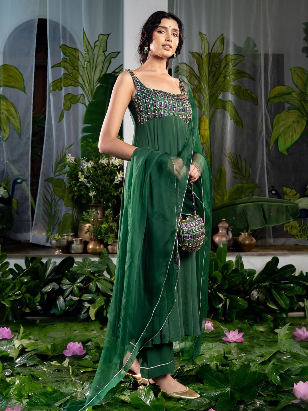 Baise Gaba Maanasa Anarkali Beads and Stones Silk Crepe Kurta with Pyjamas & Dupatta