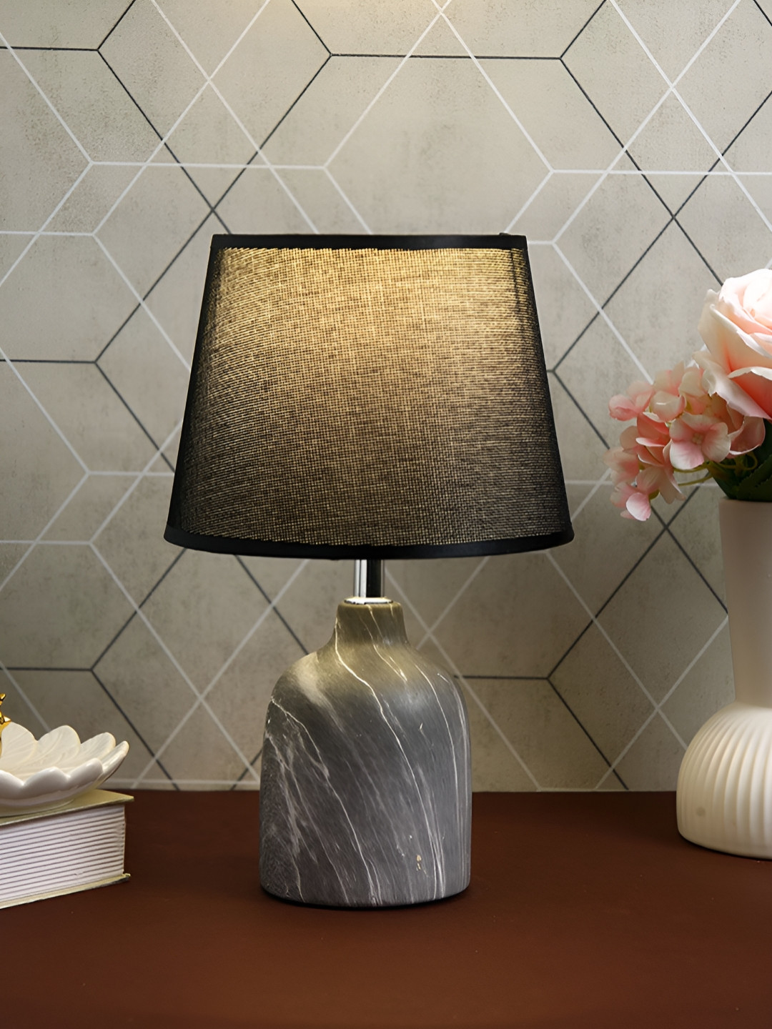 TAYHAA Black & Grey Ceramic Contemporary Frustum Table Lamp