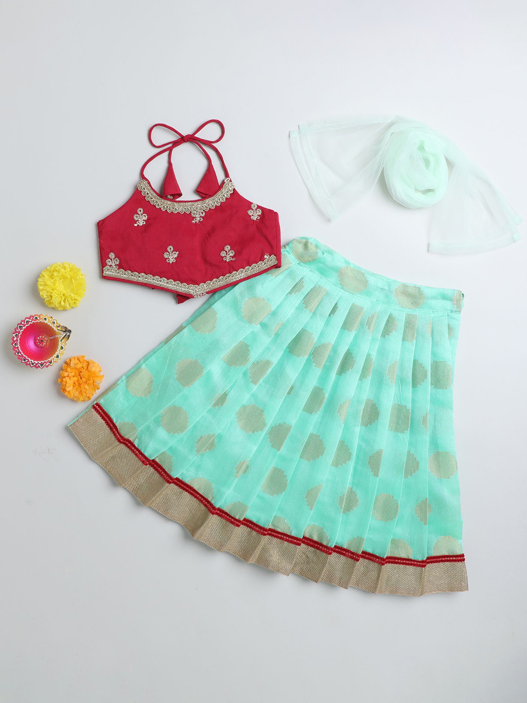 MANY FROCKS & Girls Embroidered Thread Work Ready to Wear Lehenga Blouse With Dupatta