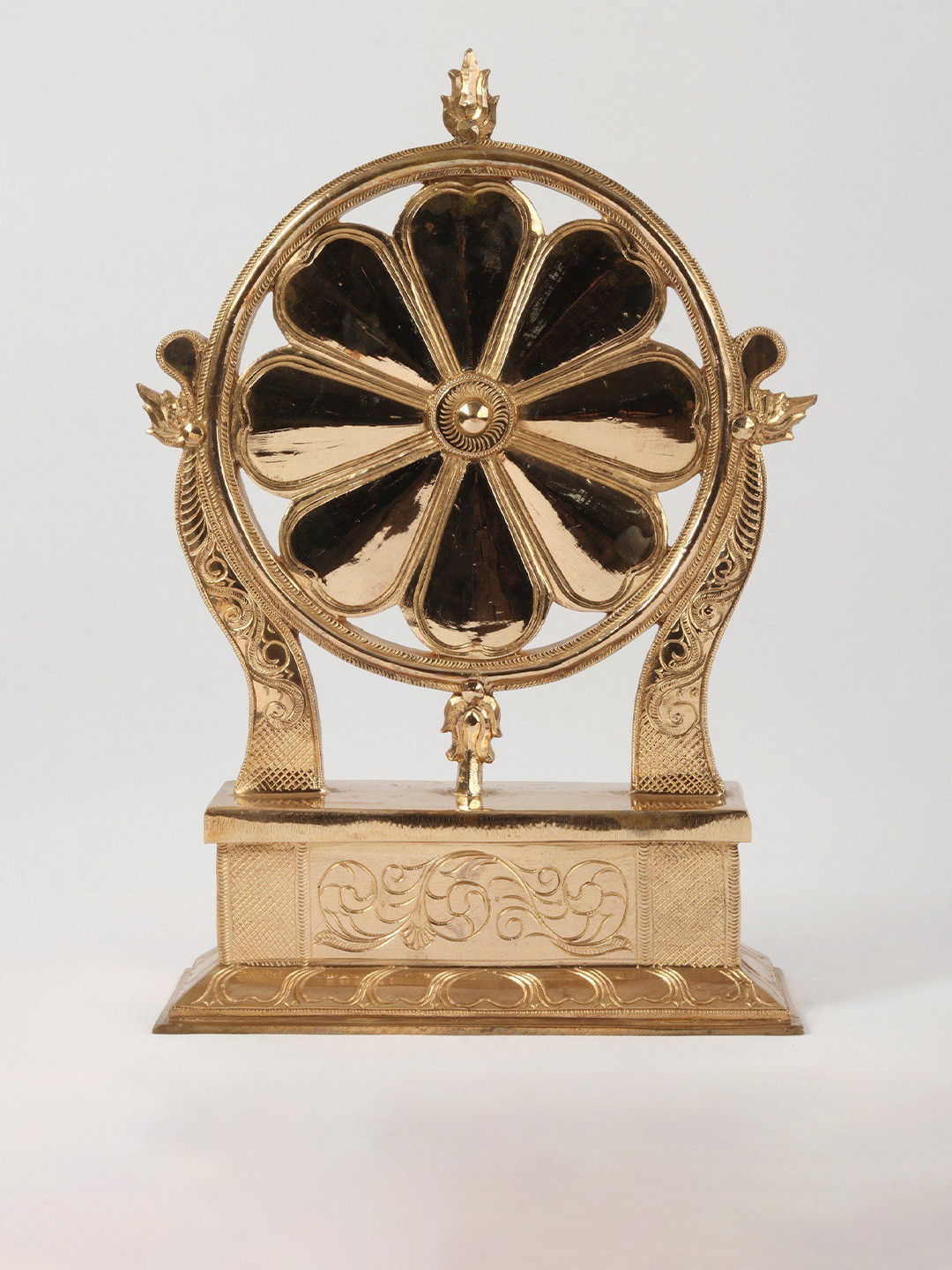 Exotic India Sudarshan Chakra - Vaishnava Symbol Gold Brass Metallic Prayer Room Large Showpiece - 19 Inches