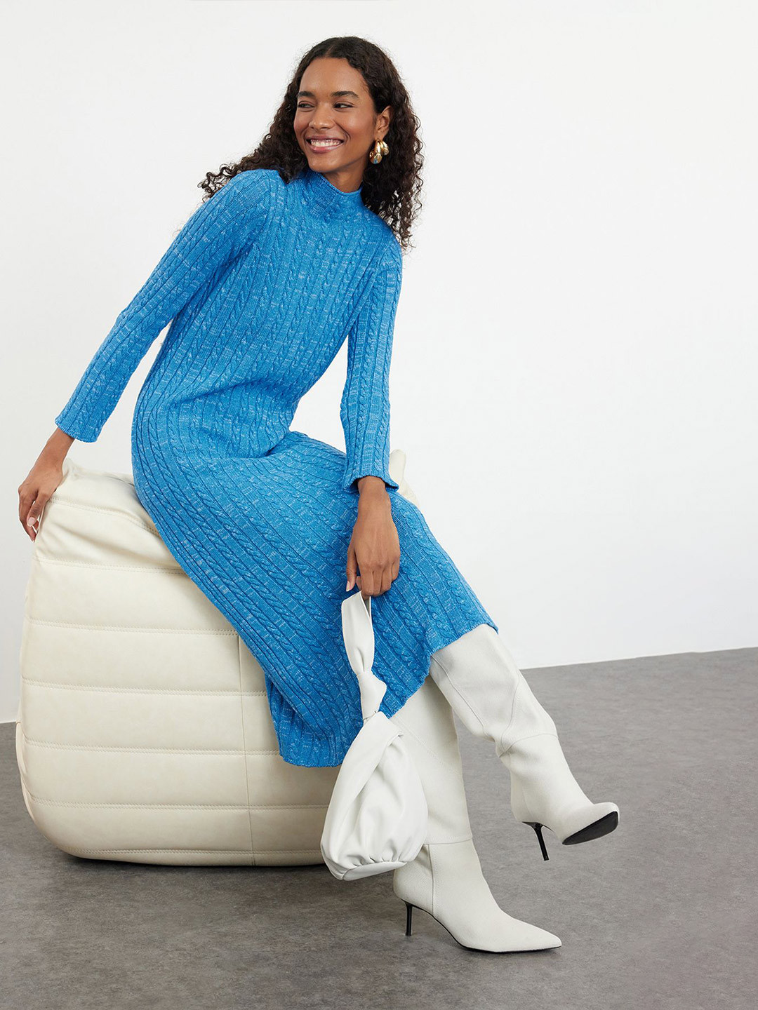 Trendyol Solid A-Line Self Design Maxi Dress