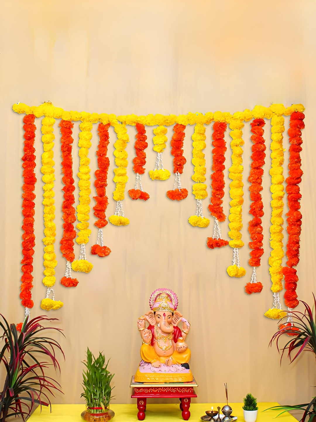 eCraftIndia Yellow & Orange Marigold Flower Full Door Decoration Item Toran for Home