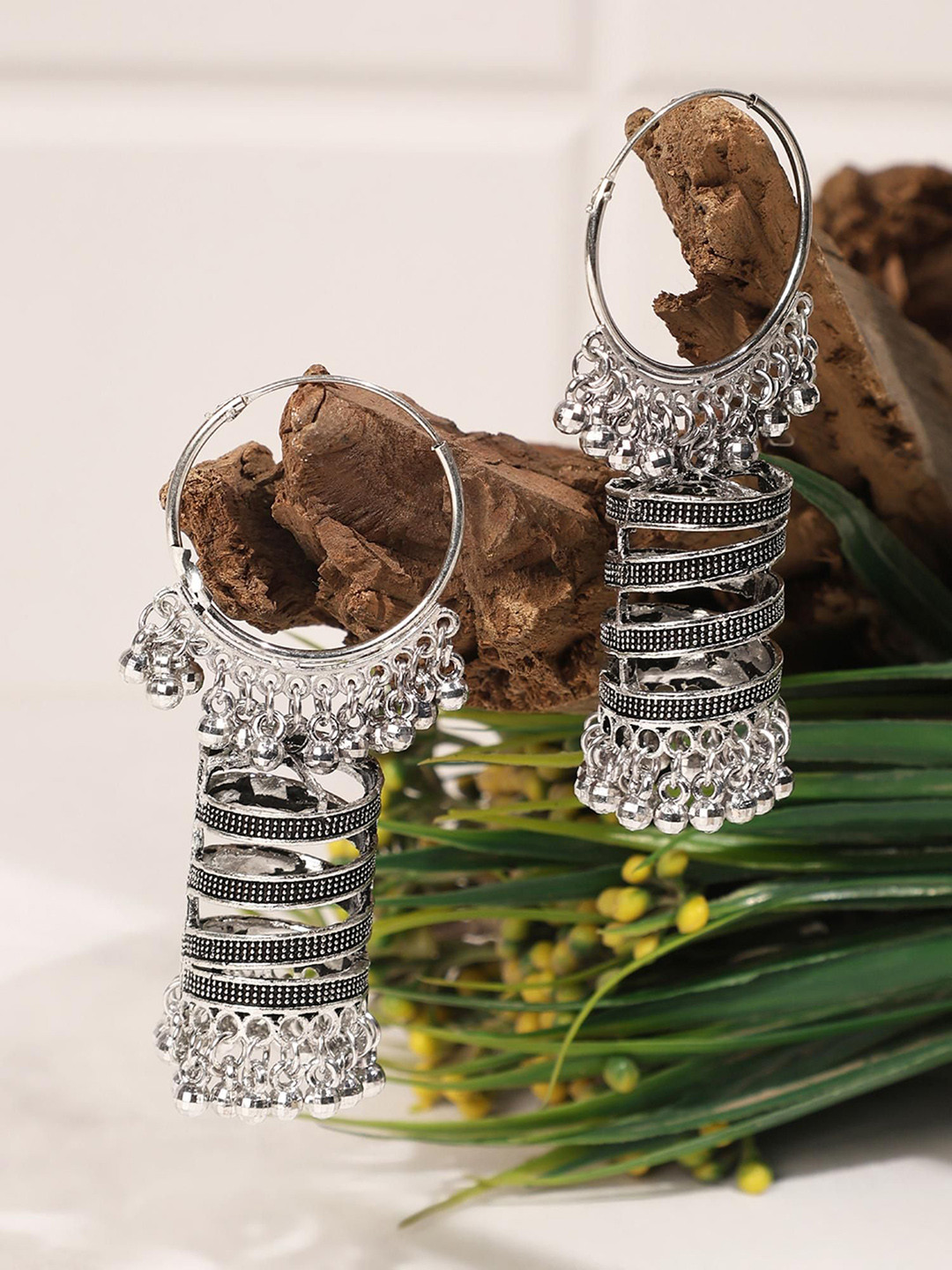 Sangria Silver Plated German Silver Antique Jhumkas