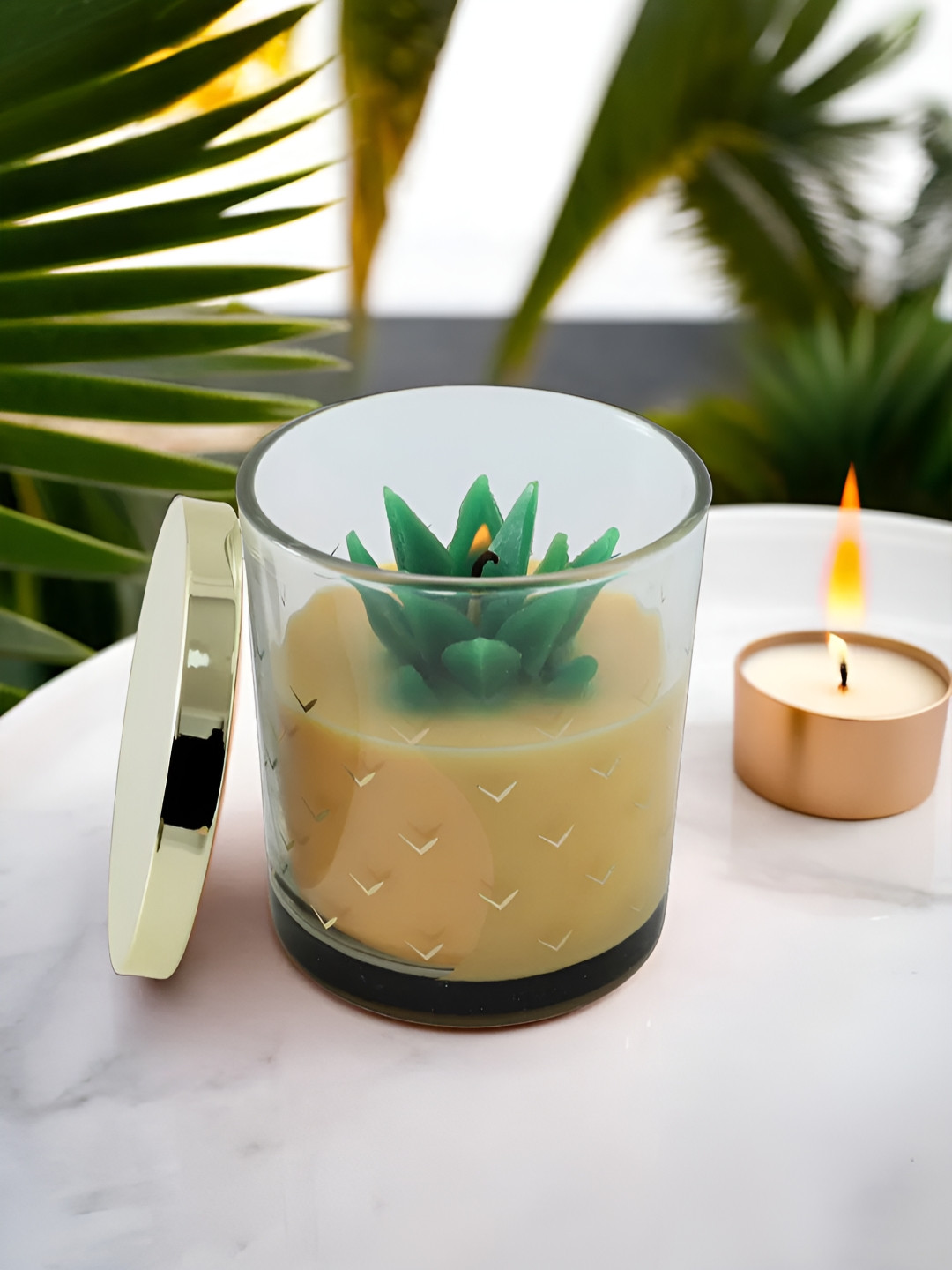 Ekhasa Scented 1 Wick Pineapple Abstract Geometric Regular Jar Candles