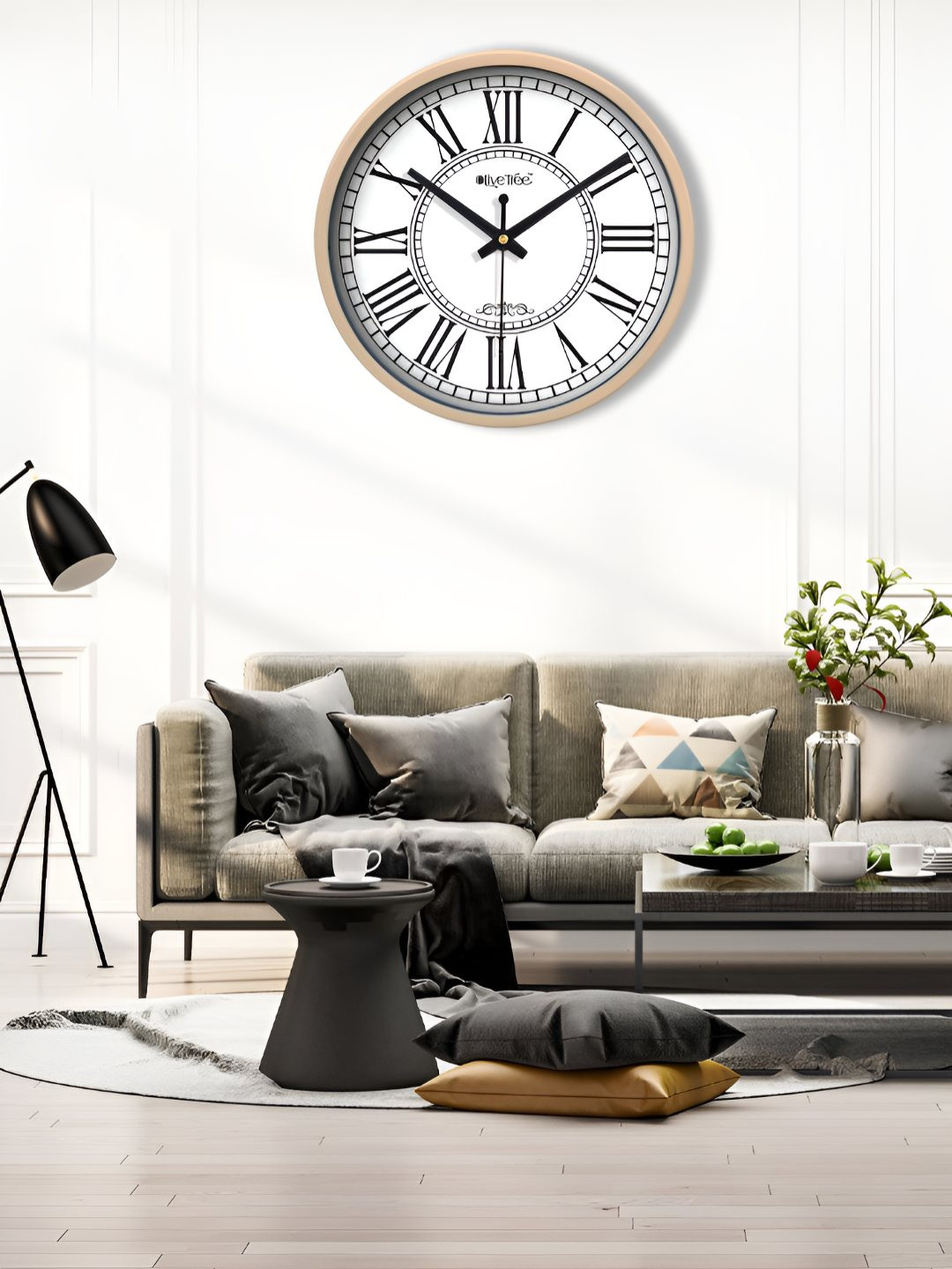 OLIVE TREE Peach-Coloured & Black Printed Contemporary Round Shaped Analogue Table Clock