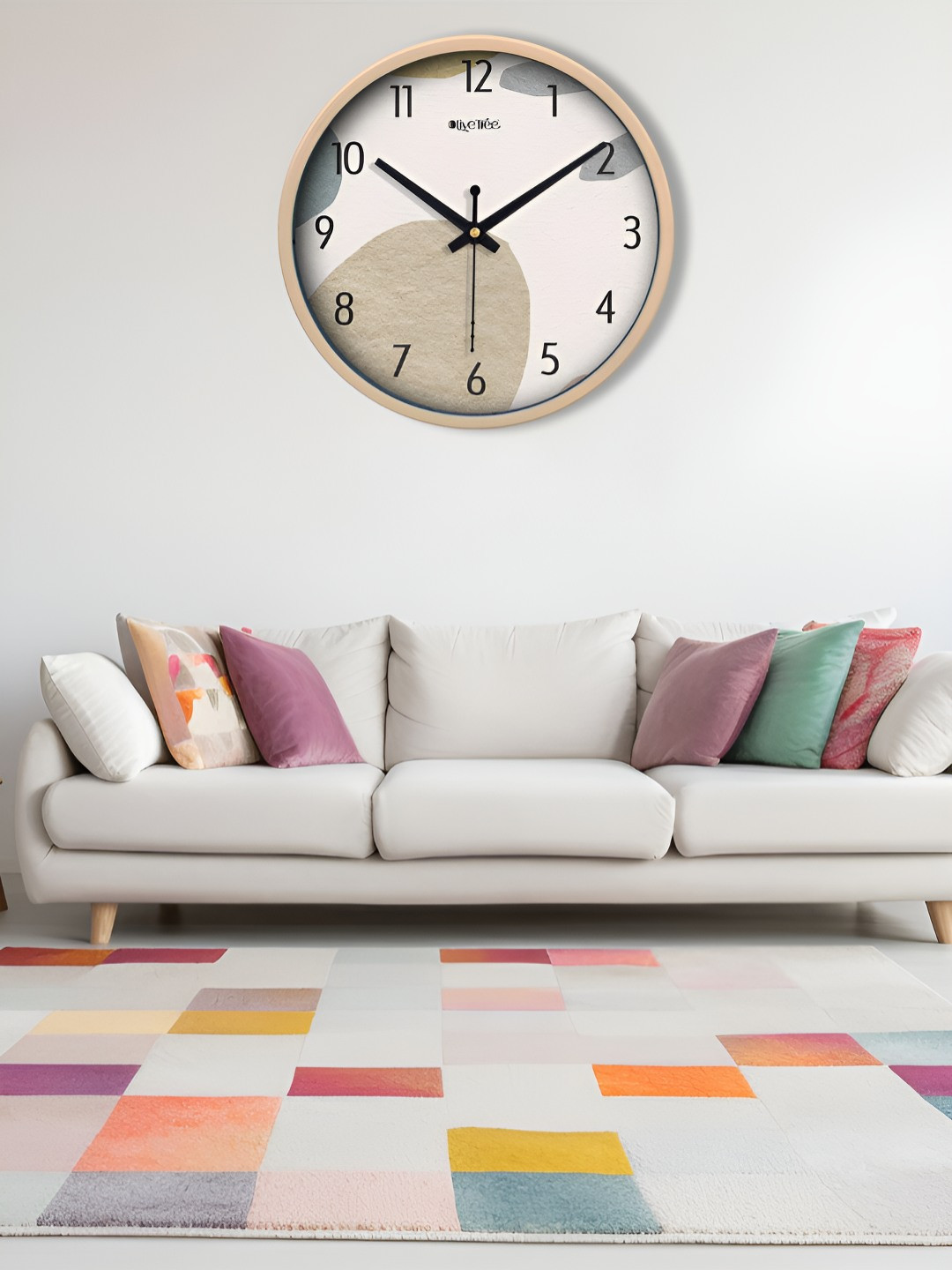 OLIVE TREE Peach-Coloured & Beige Printed Contemporary Analogue Round Shaped Table Clock