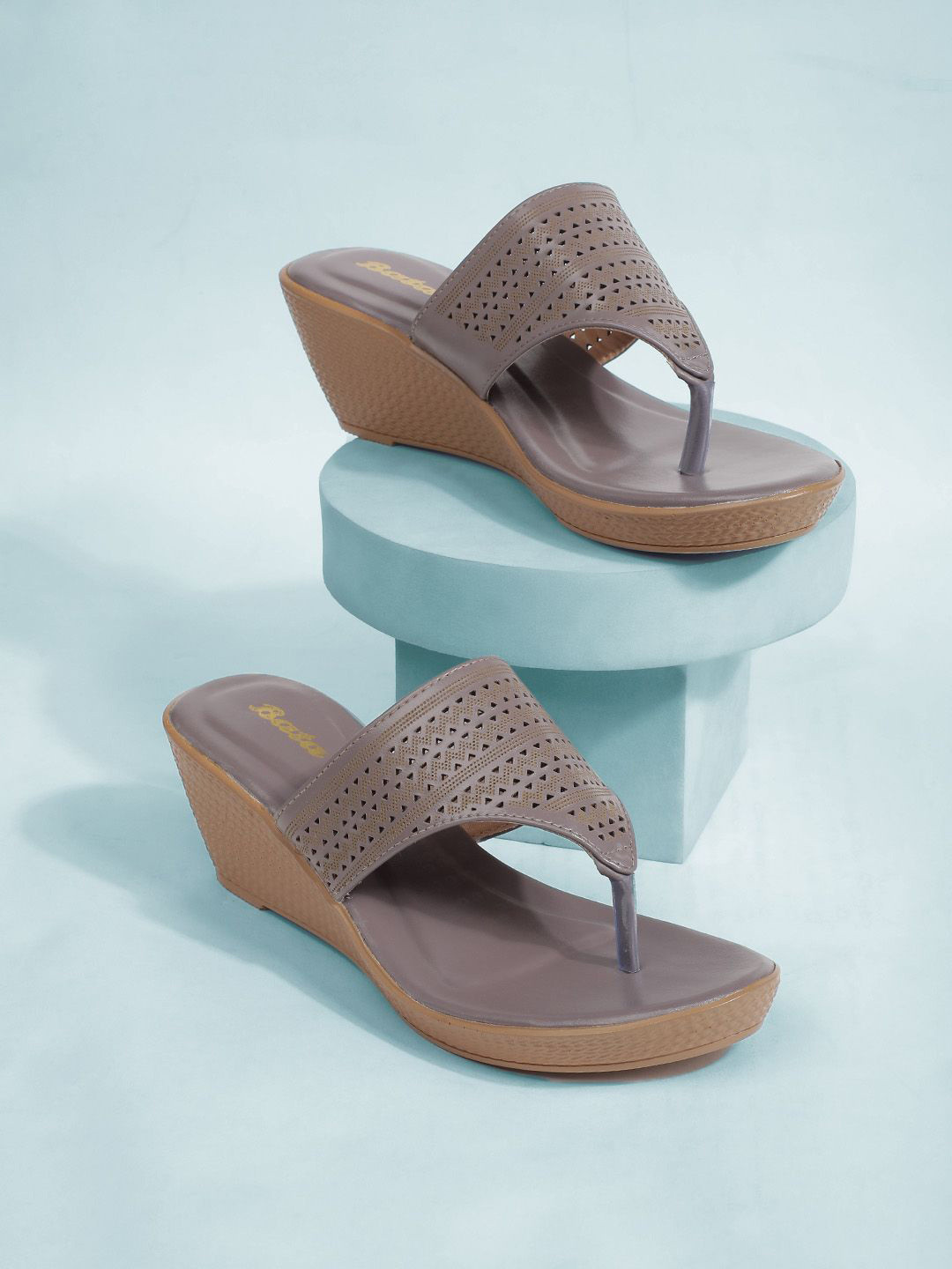 Bata PU Wedge Sandals with Laser Cuts