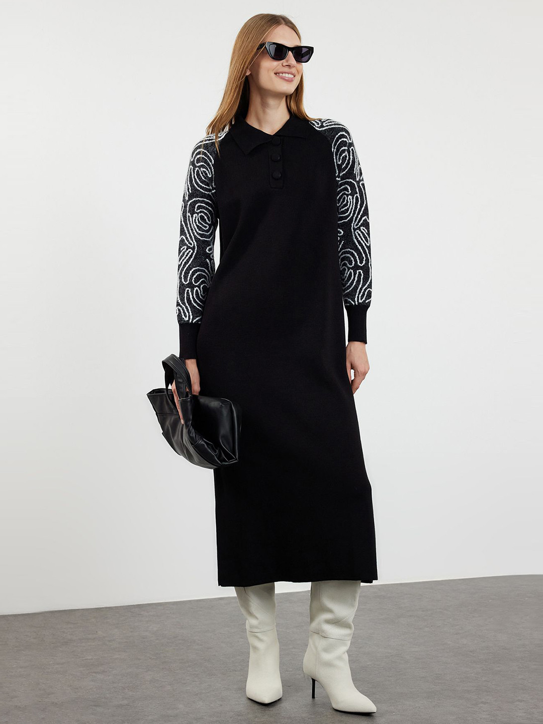 Trendyol women mock neck cuffed sleeves T-shirt Midi Dress