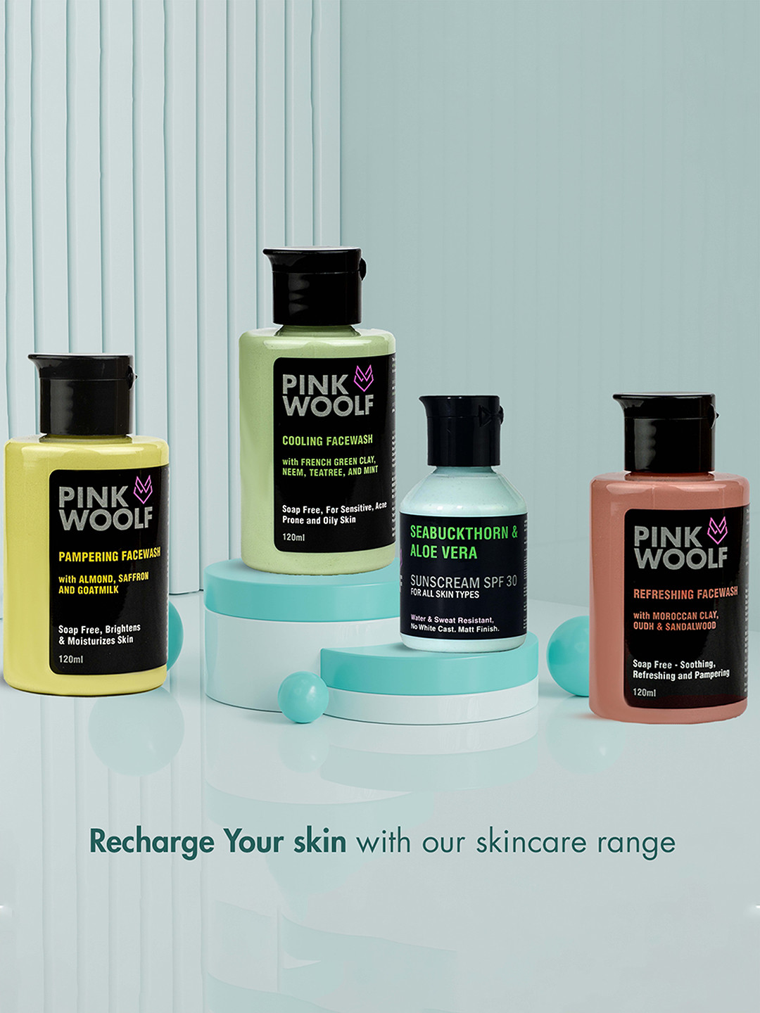 PINK WOOLF 4 Pcs Pampering Face Care Kit, Remove Oil, Dirt, and Moisturize Your Skin