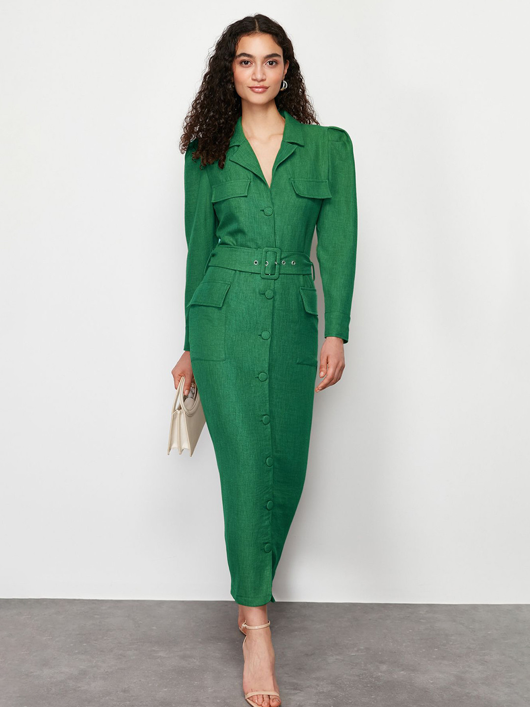 Trendyol Shirt Midi Dress Comes with a belt