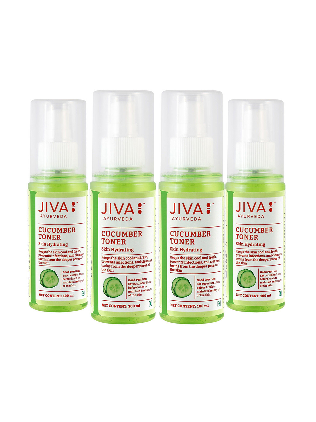 Jiva Set of 4 100% Pure & Natural Skin Hydrating Cucumber Toner - 100ml Each