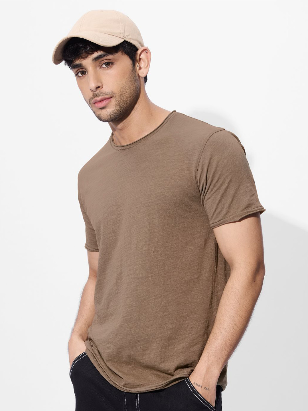 The Souled Store  Men Rockstar Tee: Chestnut Brown Regular Fit T-Shirt