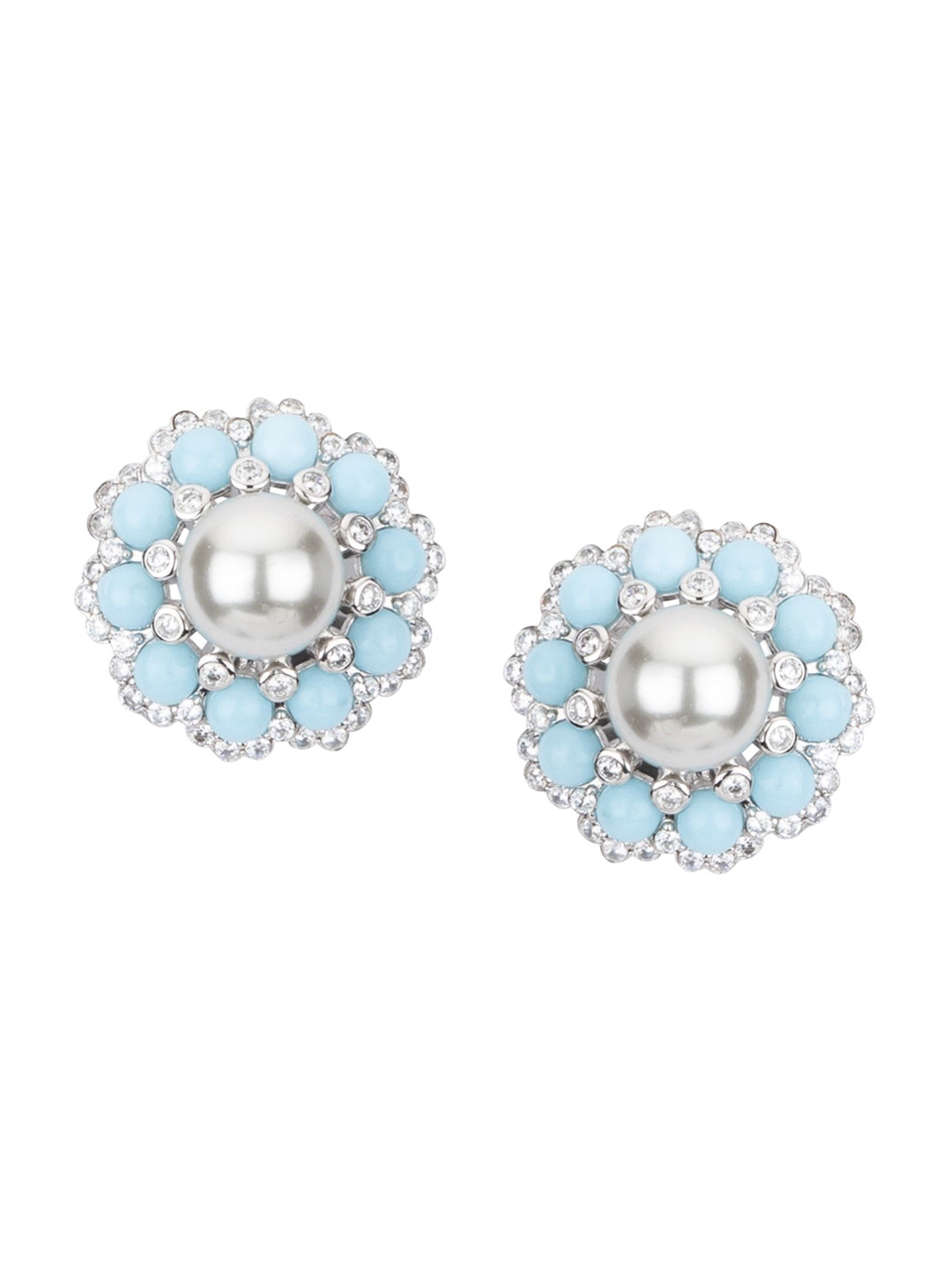 vivinia BY VIDHI MEHRA Womens Silver Plated Blue Artificial Beads Stud Earrings