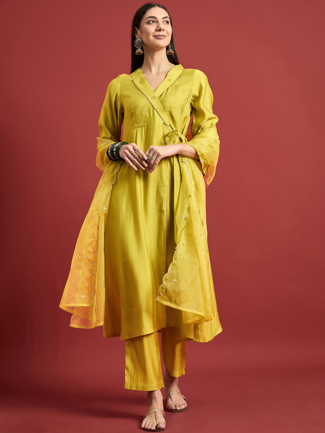 all about you V-Neck Angrakha Gotta Patti A-Line Kurta with Trousers & Dupatta