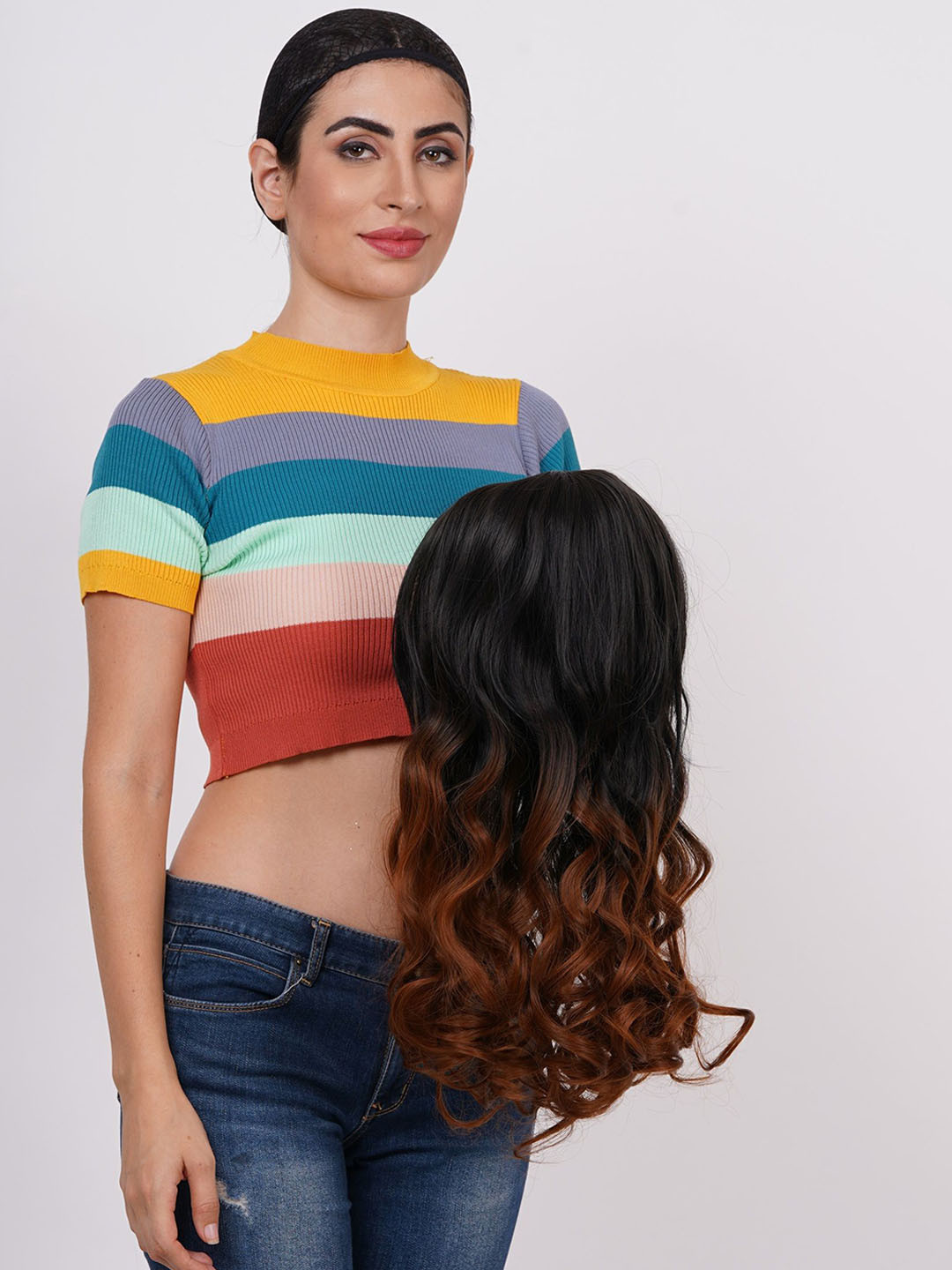 CRIBE Dual Tone Wavy Hair Wig With Fringe - GOLDEN