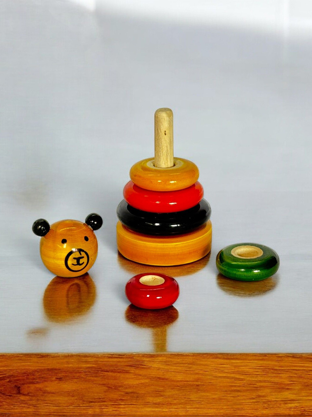 LITTLE GINNIE Kids Wooden Bear Stacking Game