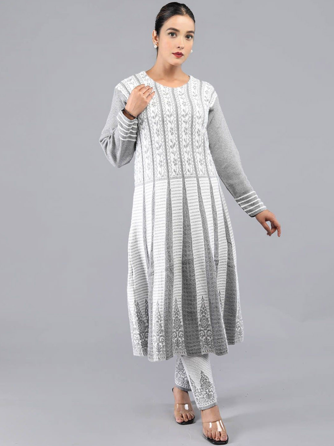 TYSORT Ethnic Motifs Woven Design Knitted Weave A-Line Kurta With Trouser