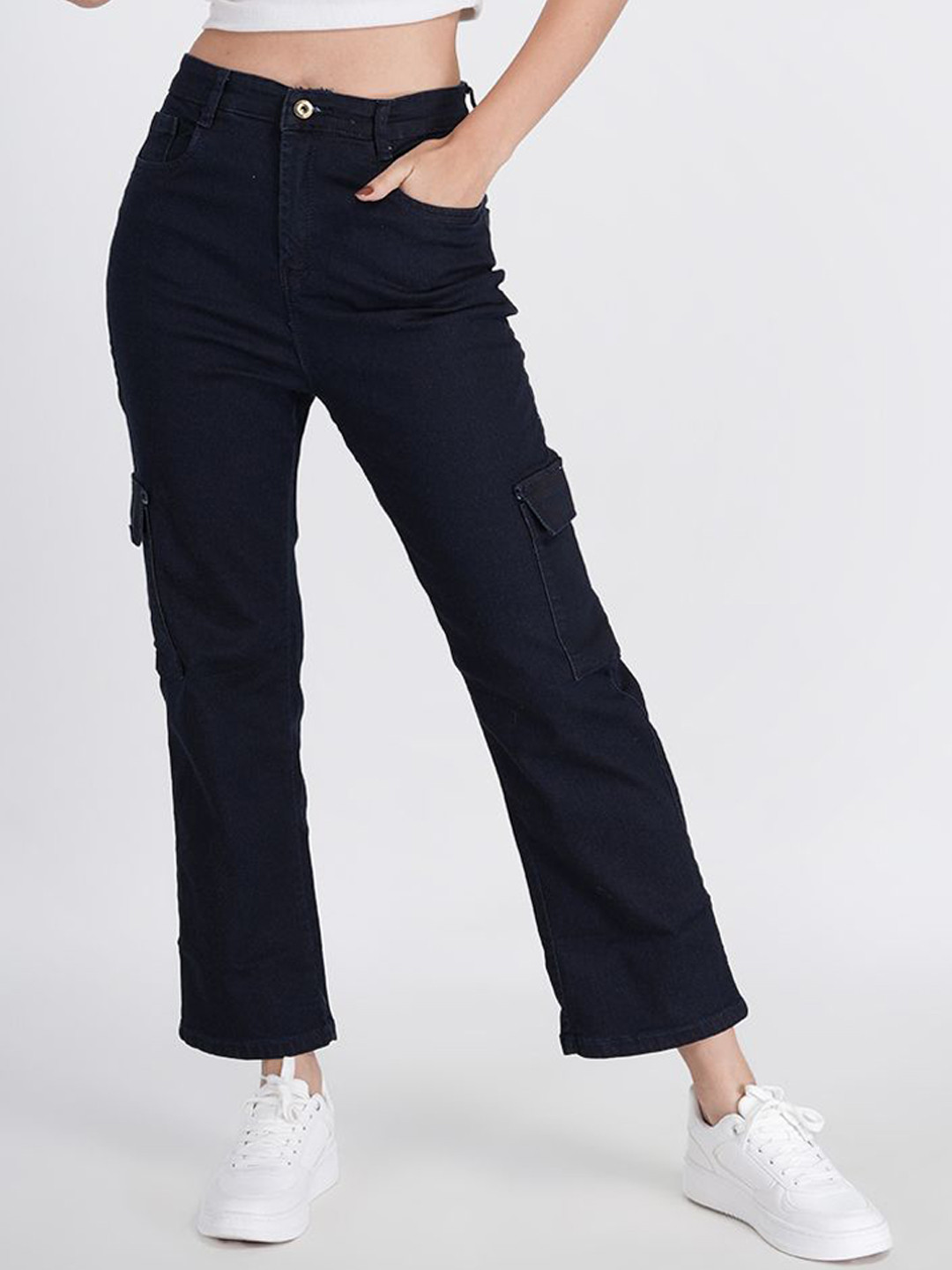 MM-21 Women Loose Wide Leg Stretchable Cargo Jeans