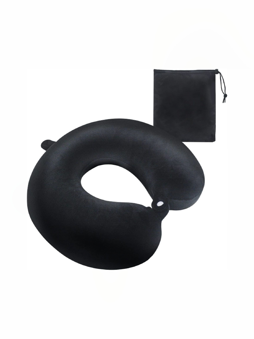 Pum Pum Black Solid Faux Velvet Lightweight Firm Memory Foam Travel Pillow-10.16 x 25.4 x 30.48 cm