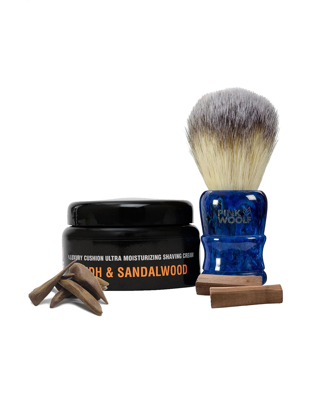 PINK WOOLF Shaving Brush With Oudh & Sandalwood Shaving Cream 100 g