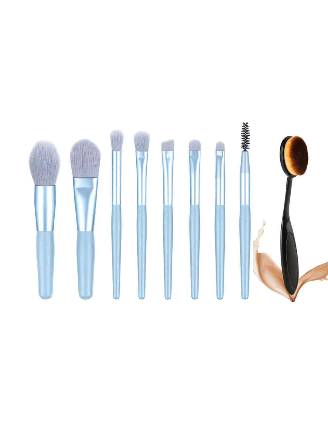 zemglam Set Of 8 Mini Makeup Brushes & 1 OVAL Foundation Brush With Storage Bag