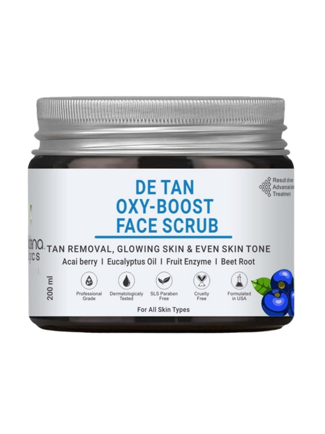 Volamena De-Tan Oxy-Boost Face Scrub with Acai Berry & Eucalyptus Oil - 200 ml