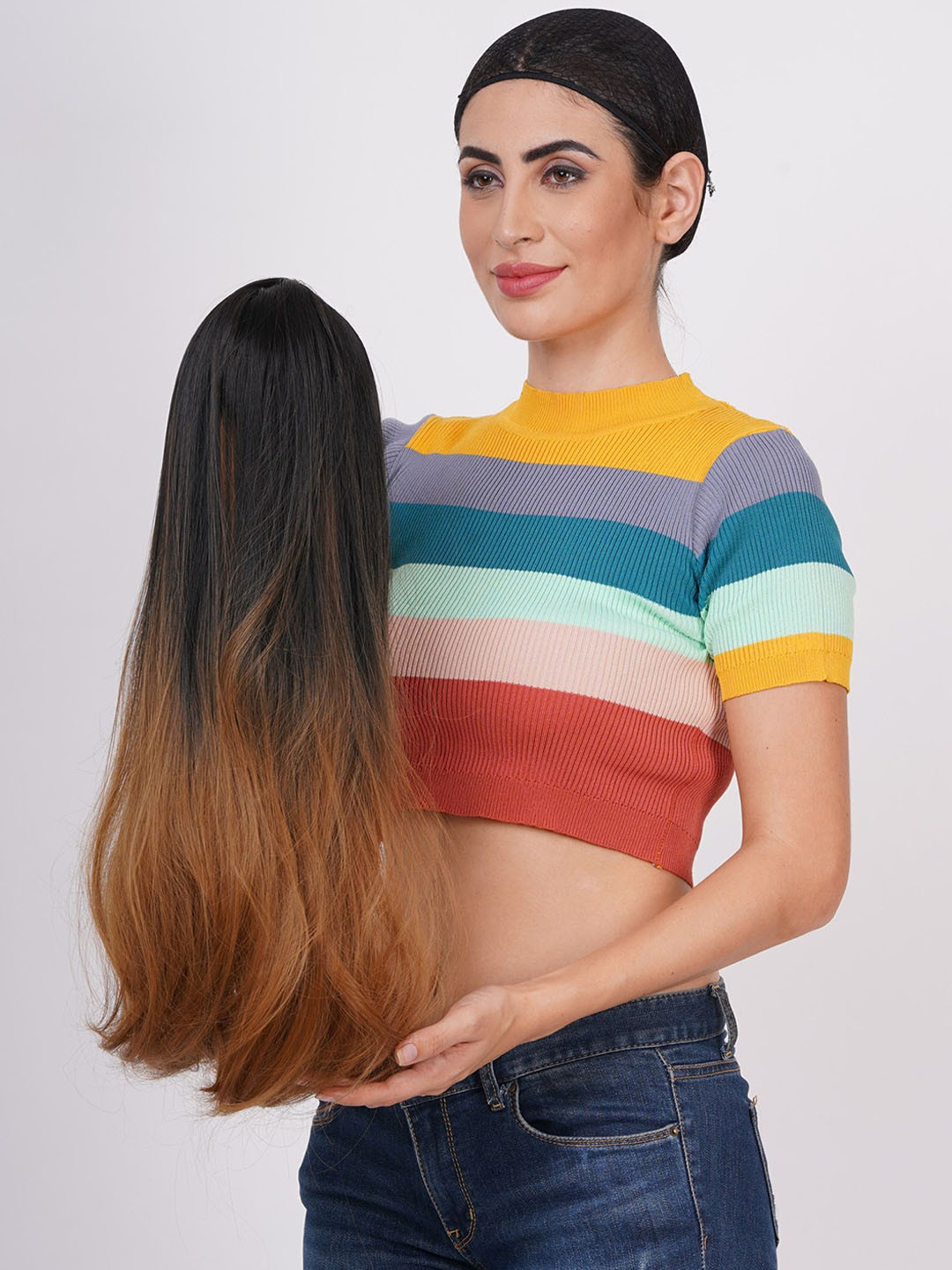 CRIBE Dual Tone Full Head Hair Wig - Honey Brown