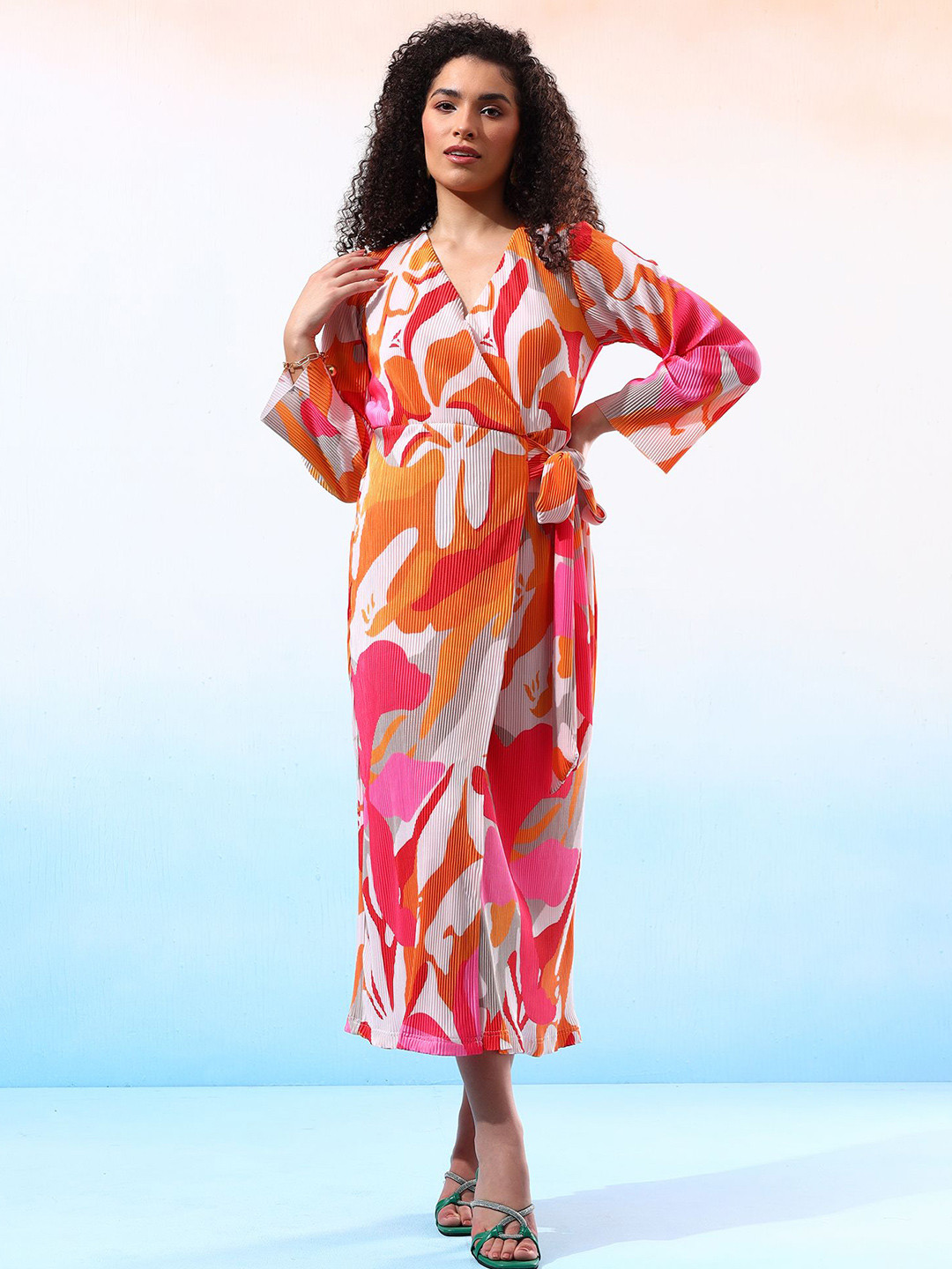 Justin Whyte Printed Satin Wrap Midi Dress