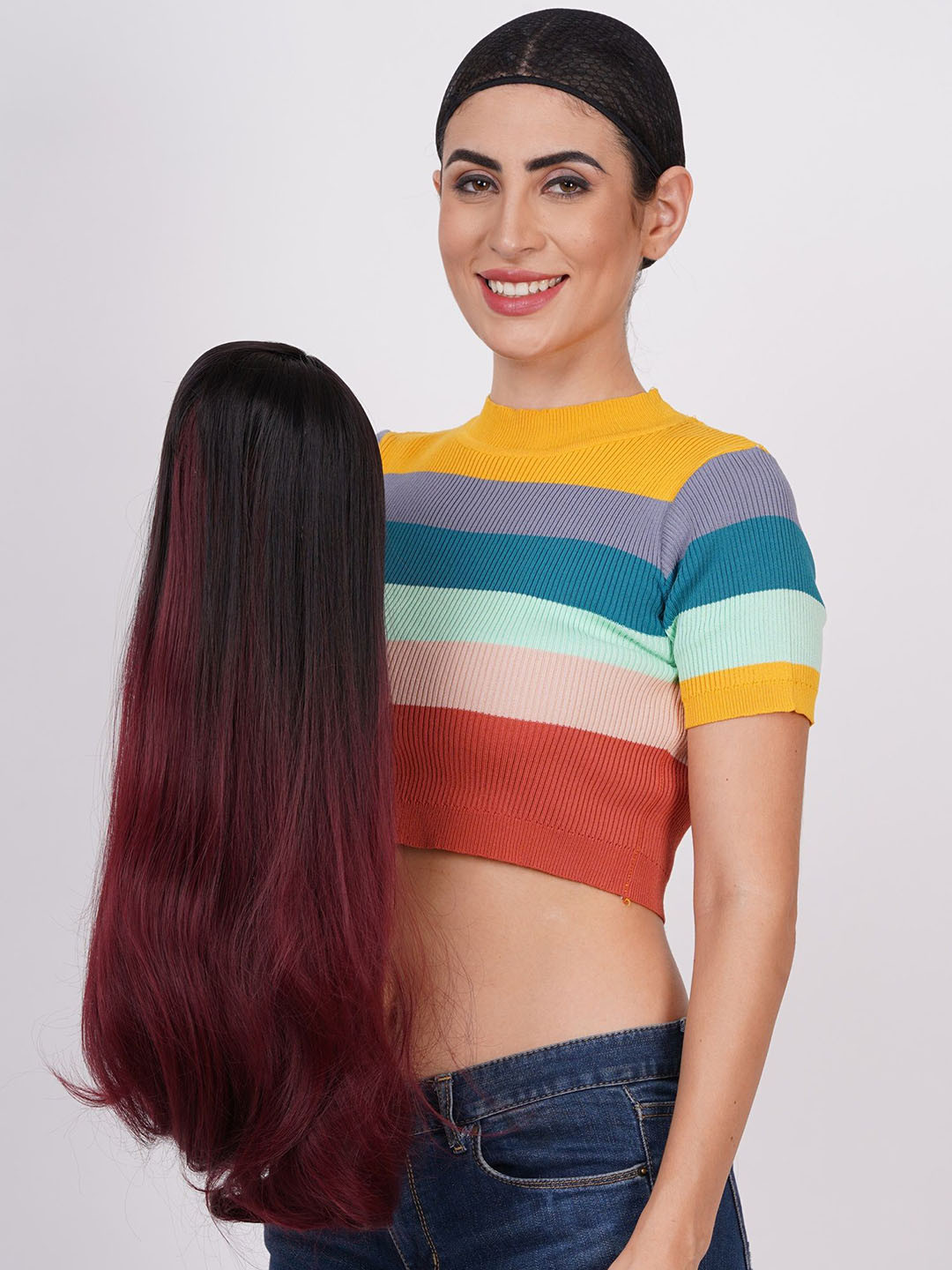 CRIBE Dual Tone Full Length Full Head Hair Wig - Burgundy