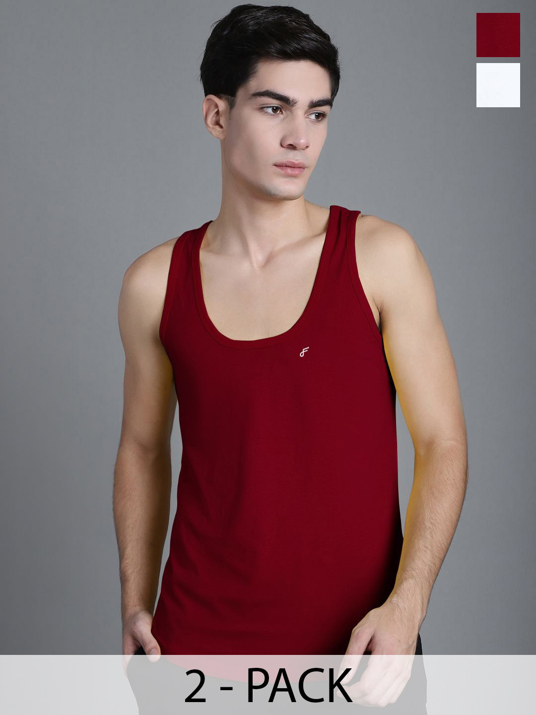 FBAR Men Pack Of 2 Pure Cotton Gym Vests FBC-02-14-White::Maroon