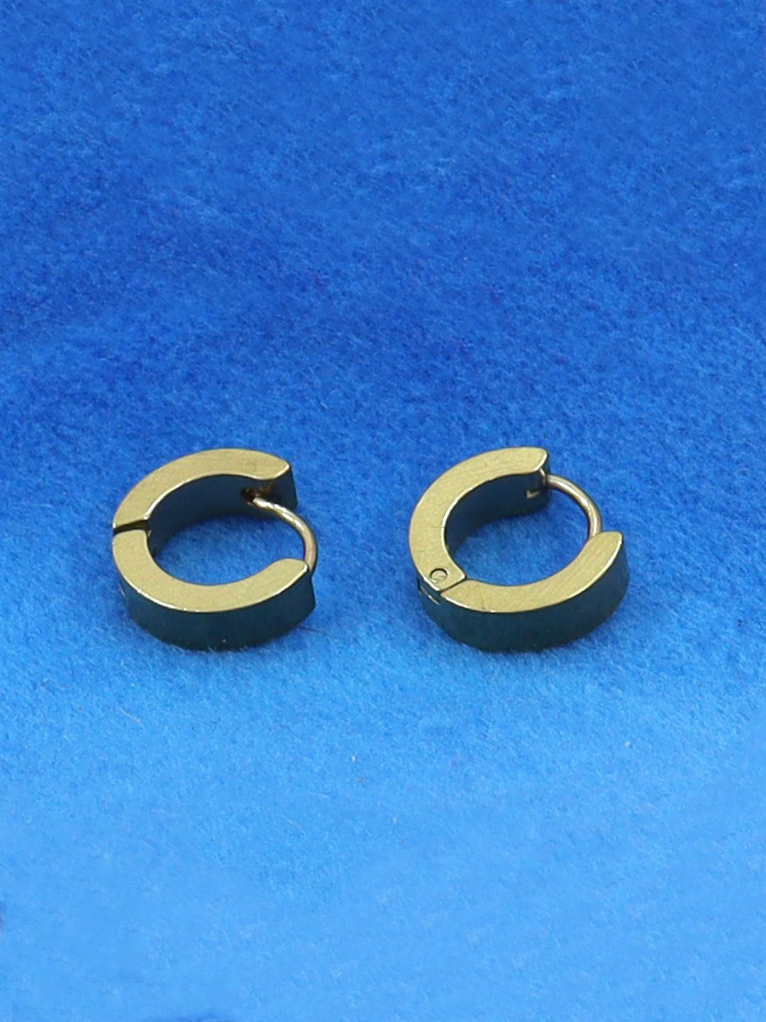 VAGHBHATT Men Stainless Steel Gold-Plated Huggie Hoop Earrings